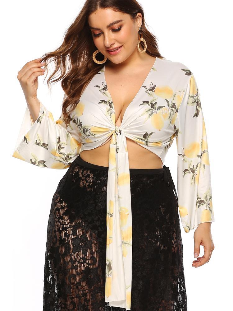 Printed V-neck Sexy Crop Top