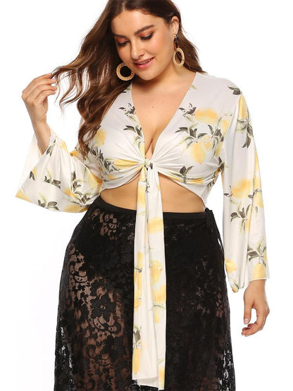 Printed V-neck Sexy Crop Top