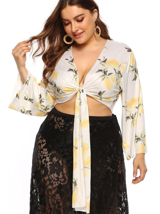 Printed V-neck Sexy Crop Top