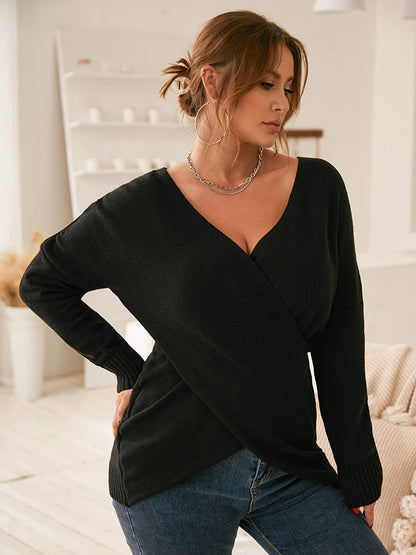 Overlap Collar Wrap Knit Top
