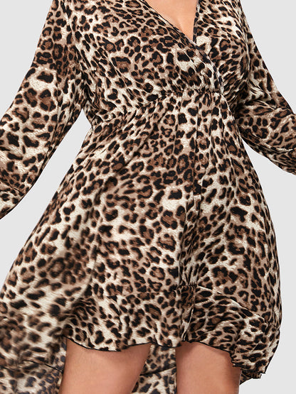 Leopard Ruffle Irregular Hem Dress