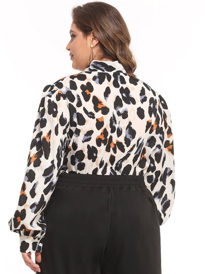 Leopard Printed Tie Collar Blouse
