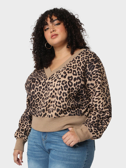 Leopard Patchwork V-Neck Sweater