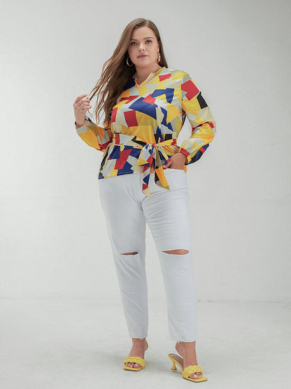 Bowknot Colorblock Loose Blouse