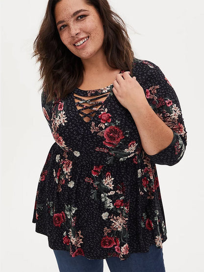Cross Floral Printed Blouse