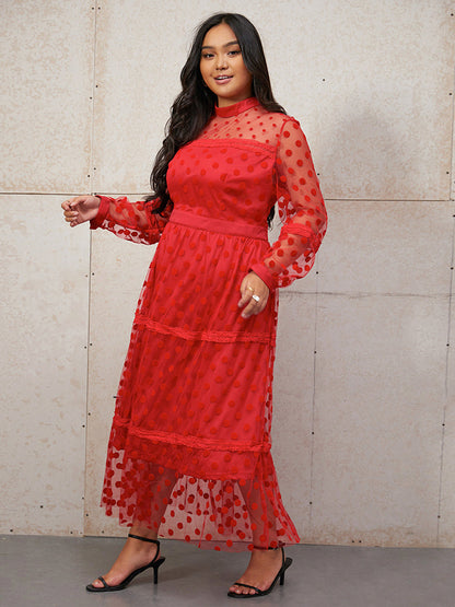 Polka Dot Mesh Tiered Dress