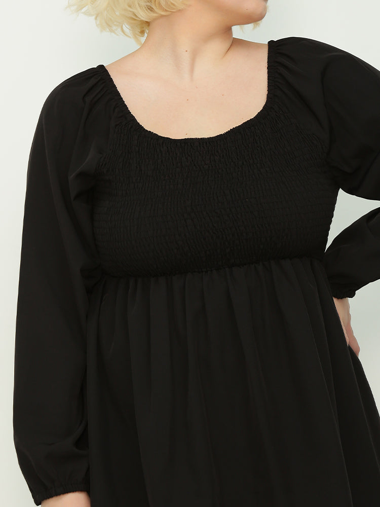 Shirred Solid Color Blouse