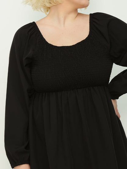 Shirred Solid Color Blouse