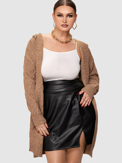 Cable Knit Belted Hooded Cadigan