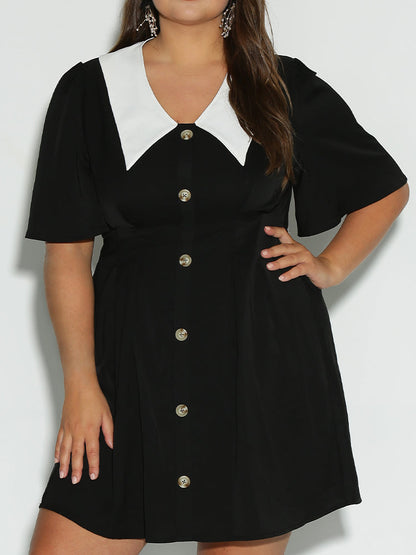 Button Lapel Collar Dress