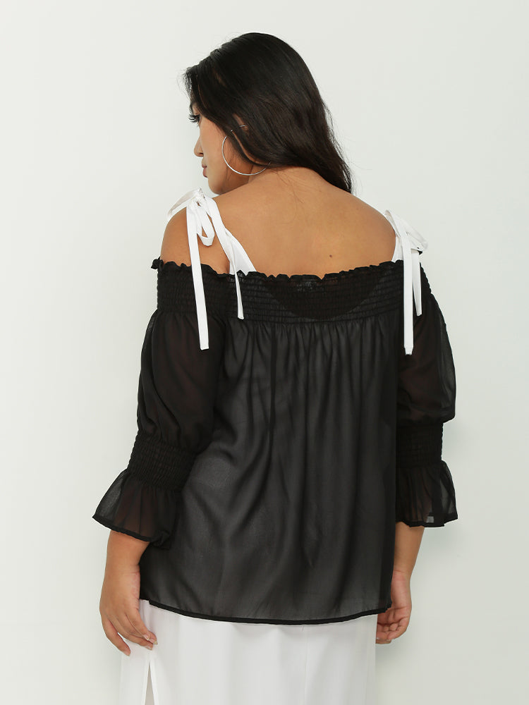 Perspective Off Shoulder Smocked Blouse