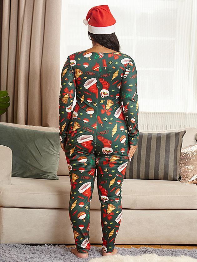 Christmas Printed V-neck Slim Fit Jumpsuit