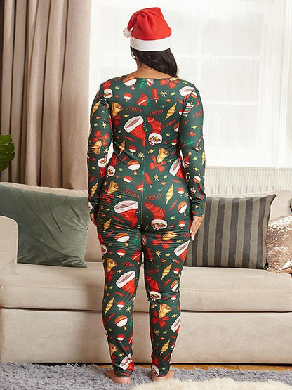 Christmas Printed V-neck Slim Fit Jumpsuit