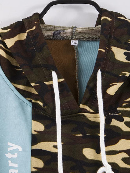 Camo Patchwork Letter Printed Hoodie
