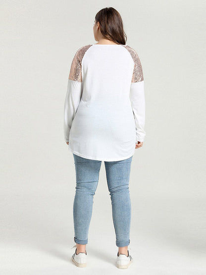 Sequin Patchwork Round Neck T-shirt