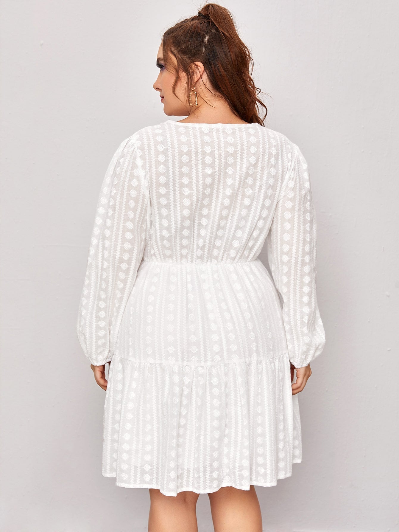 Embroidery Wrap Ruffle Hem Dress