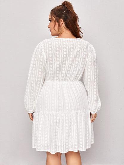 Embroidery Wrap Ruffle Hem Dress