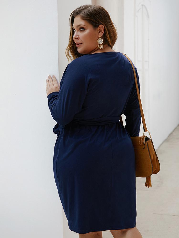 Solid Color Belt Irregular Hem Dress