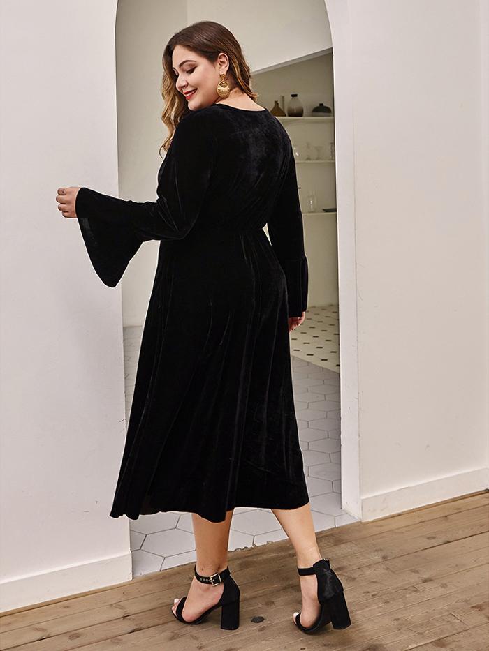Velvet Pleated Flared Sleeves Dress