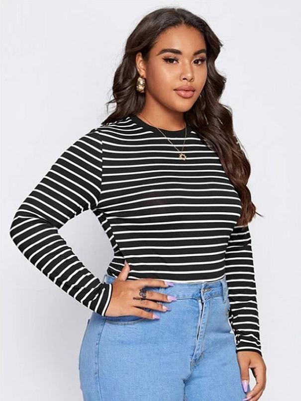 Basic Stripe Round Neck T-shirt