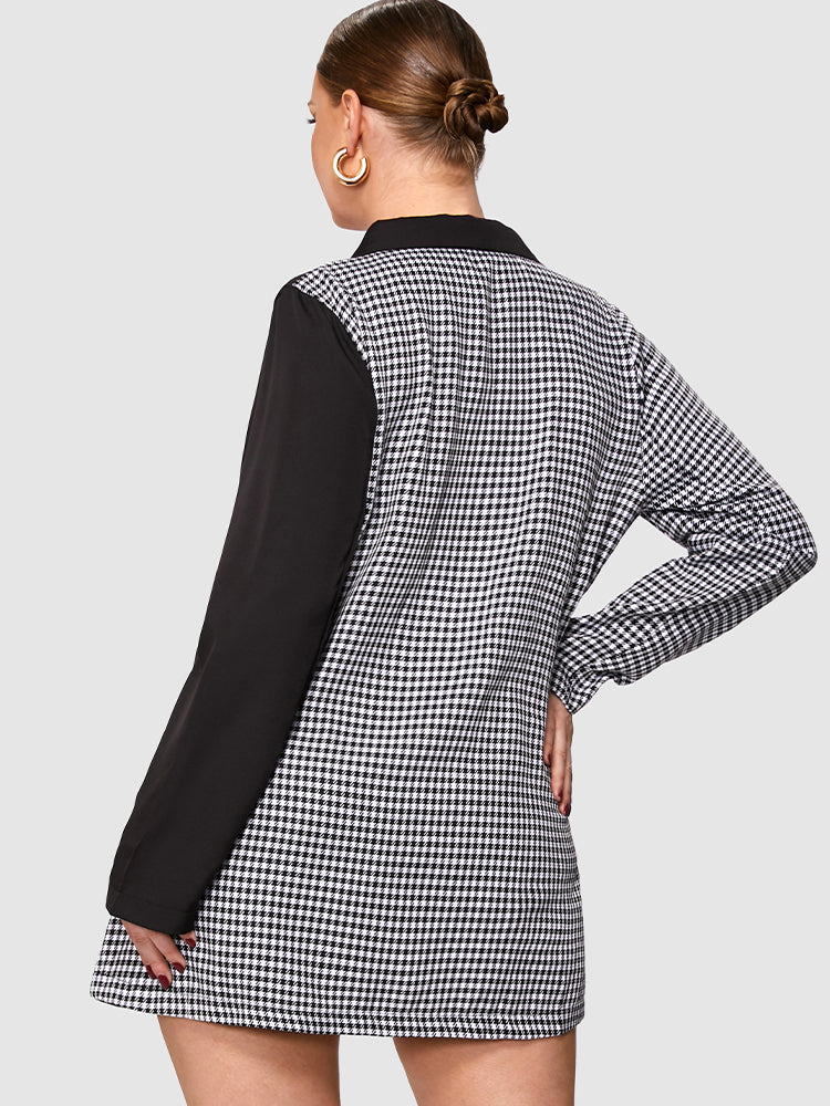 Gingham Color Block Blazer Dress