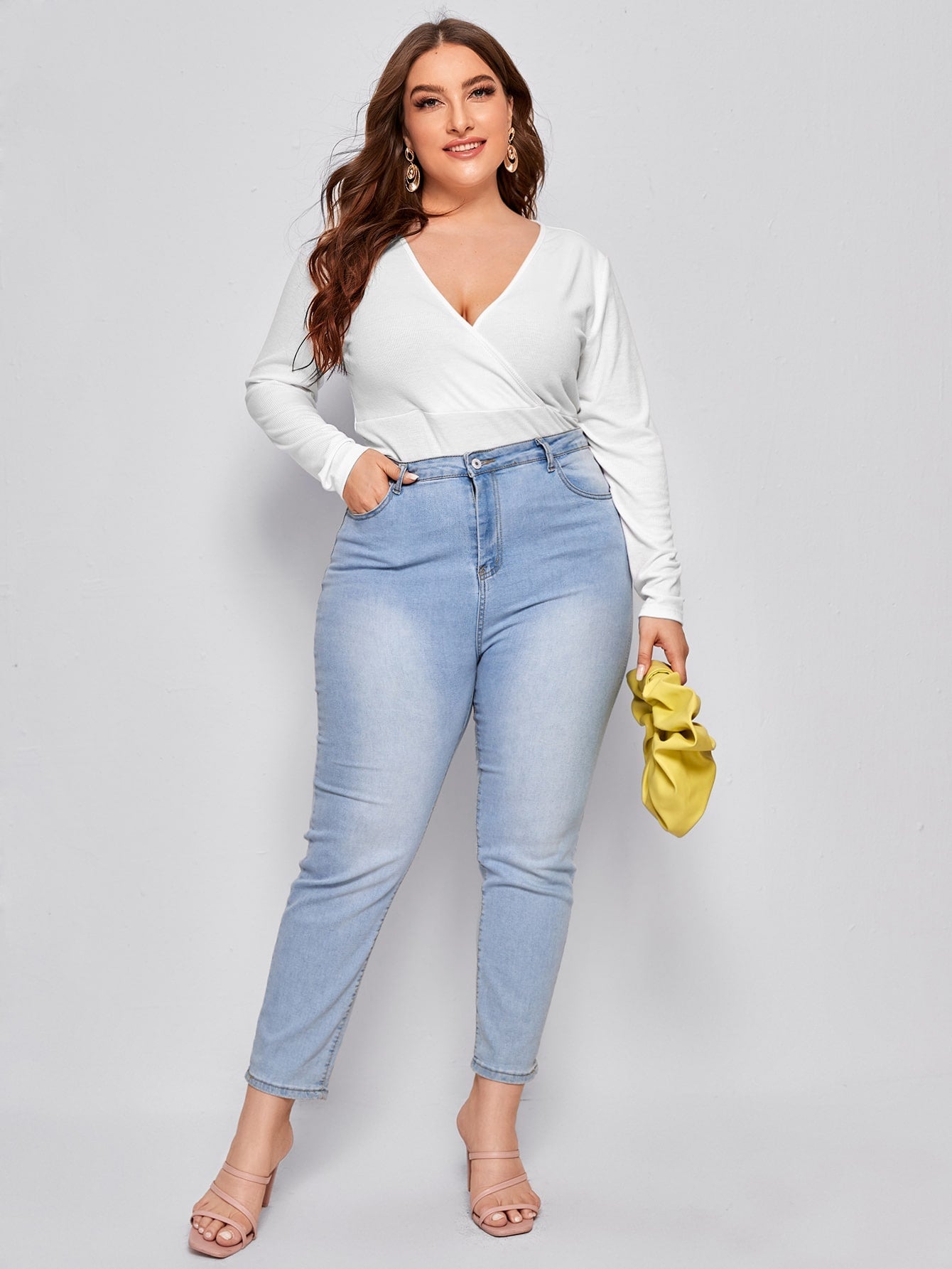 Surplice Neck Rib-knit Tee