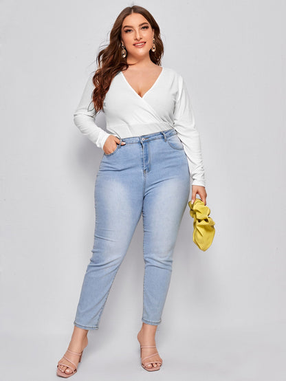 Surplice Neck Rib-knit Tee