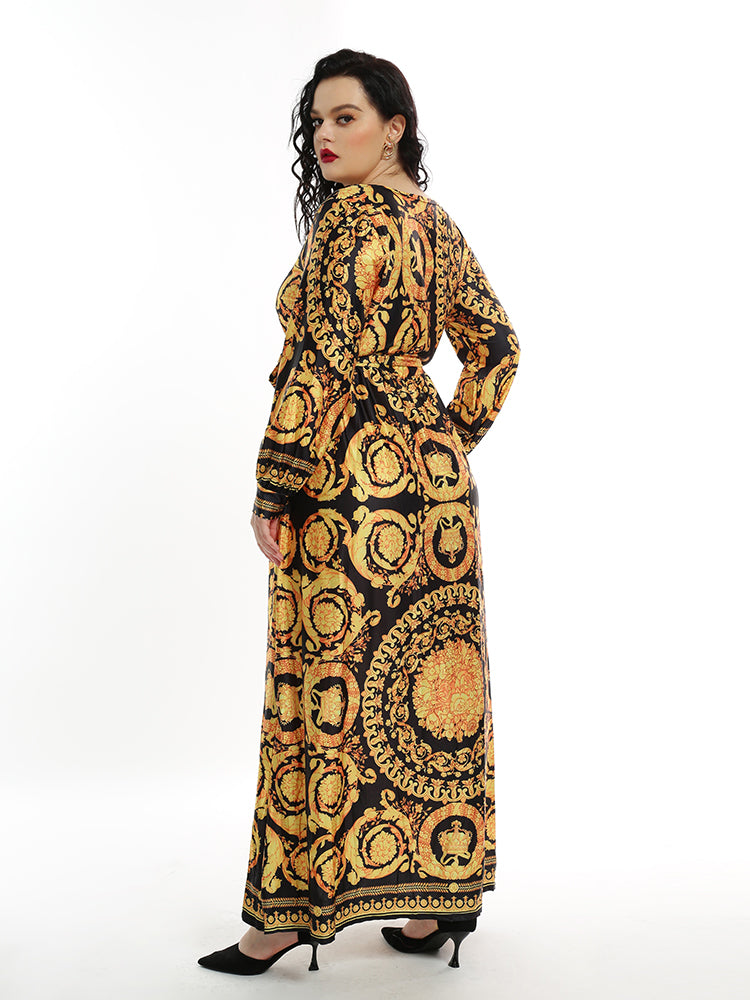 Vintage Printed High Slit Dress