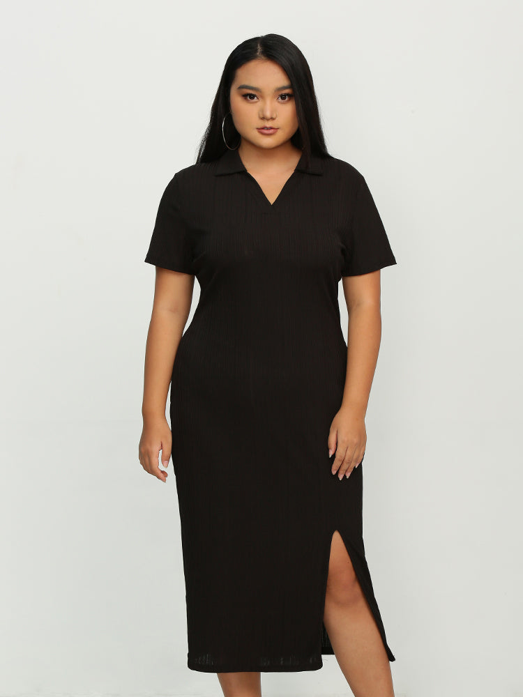 Split Hem Collar Neck Dress