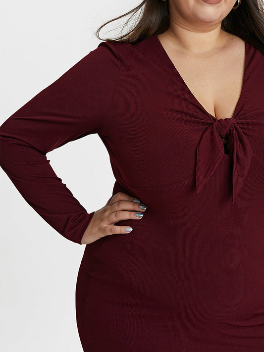Plain Twist Knotted Bodycon Sweater Dress