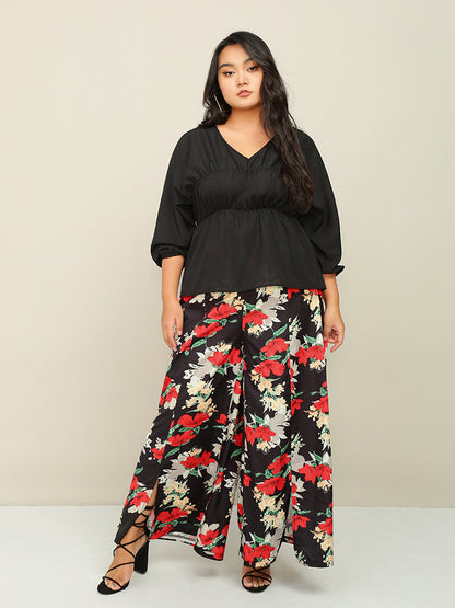 V-neck Shirred Waist Blouse