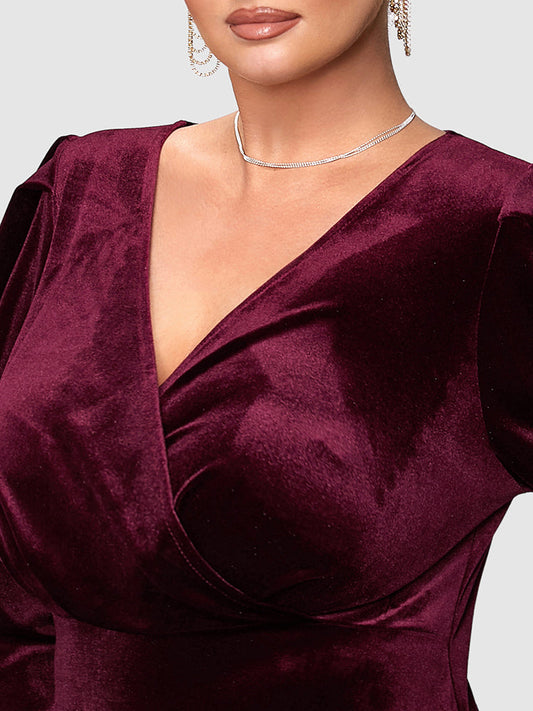 Puff Sleeve Velvet Bodycon Dress
