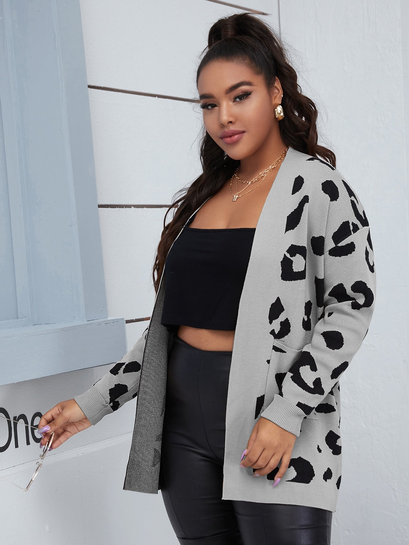 Allover Pattern Open Front Cardigan