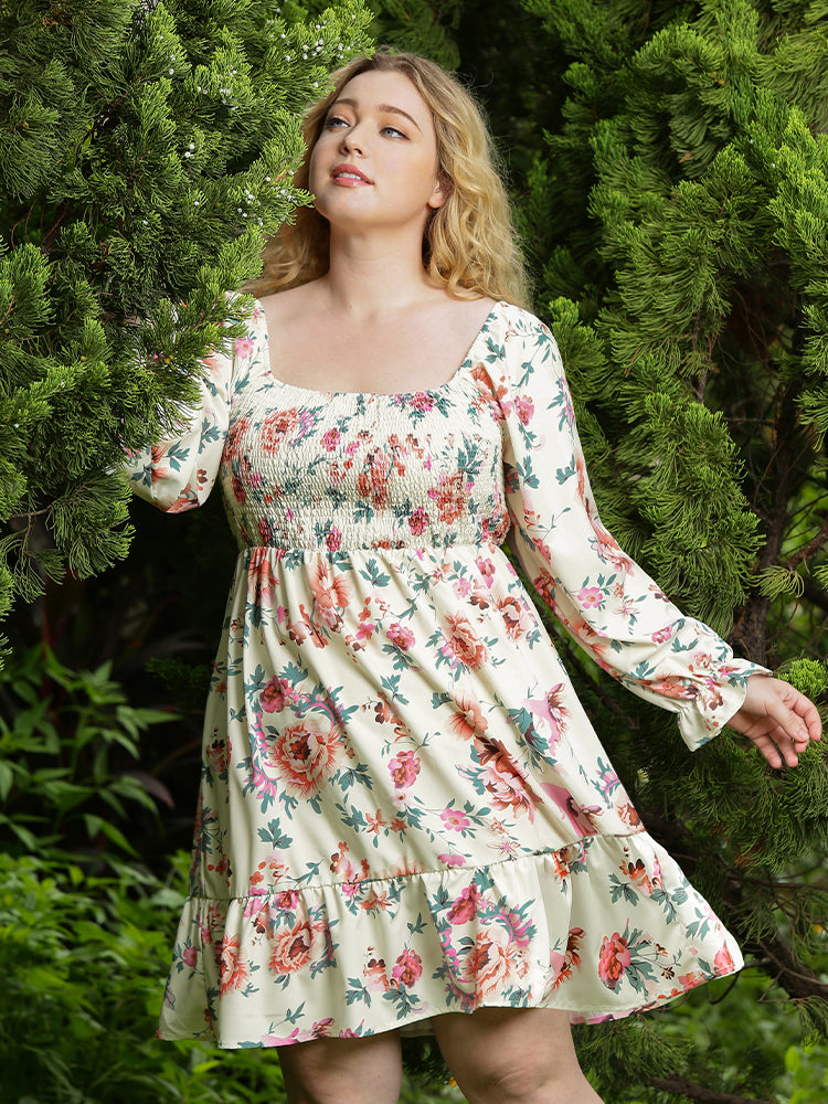 Square Neck Floral Dress