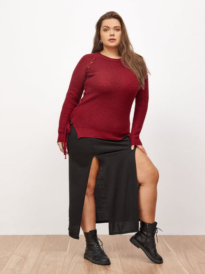 Cross Tie Side Slit Sweater