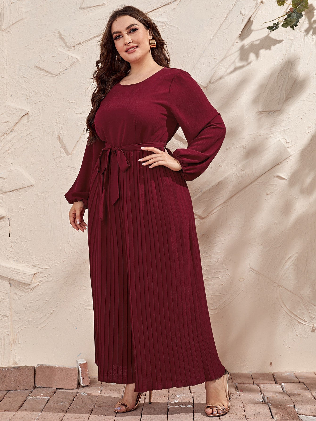 Solid Pleated Belted Jumpsuit