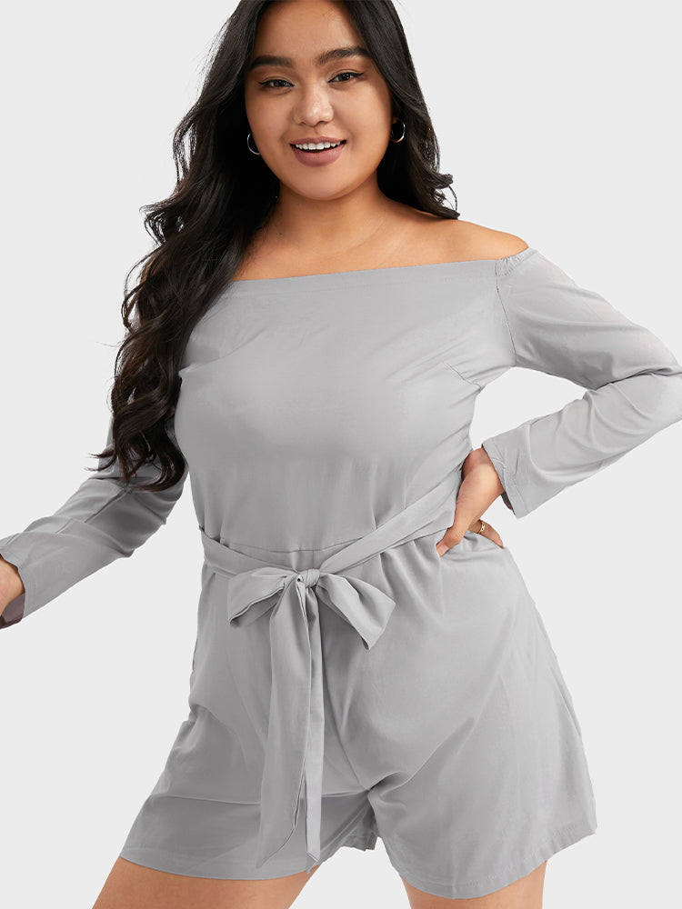 Solid Belted Off Shoulder Jumpsuit