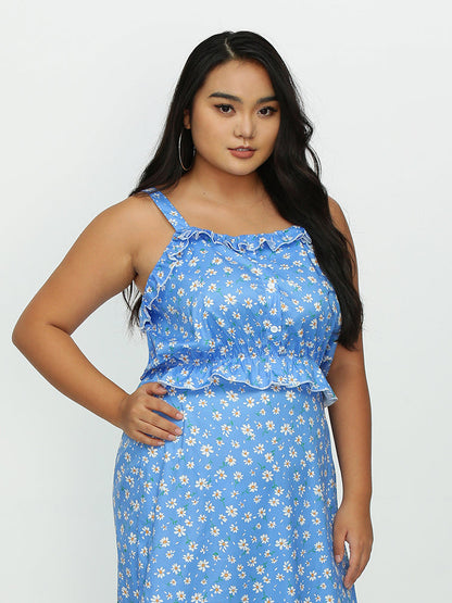 Ditsy Floral Ruffle Hem Crop Top