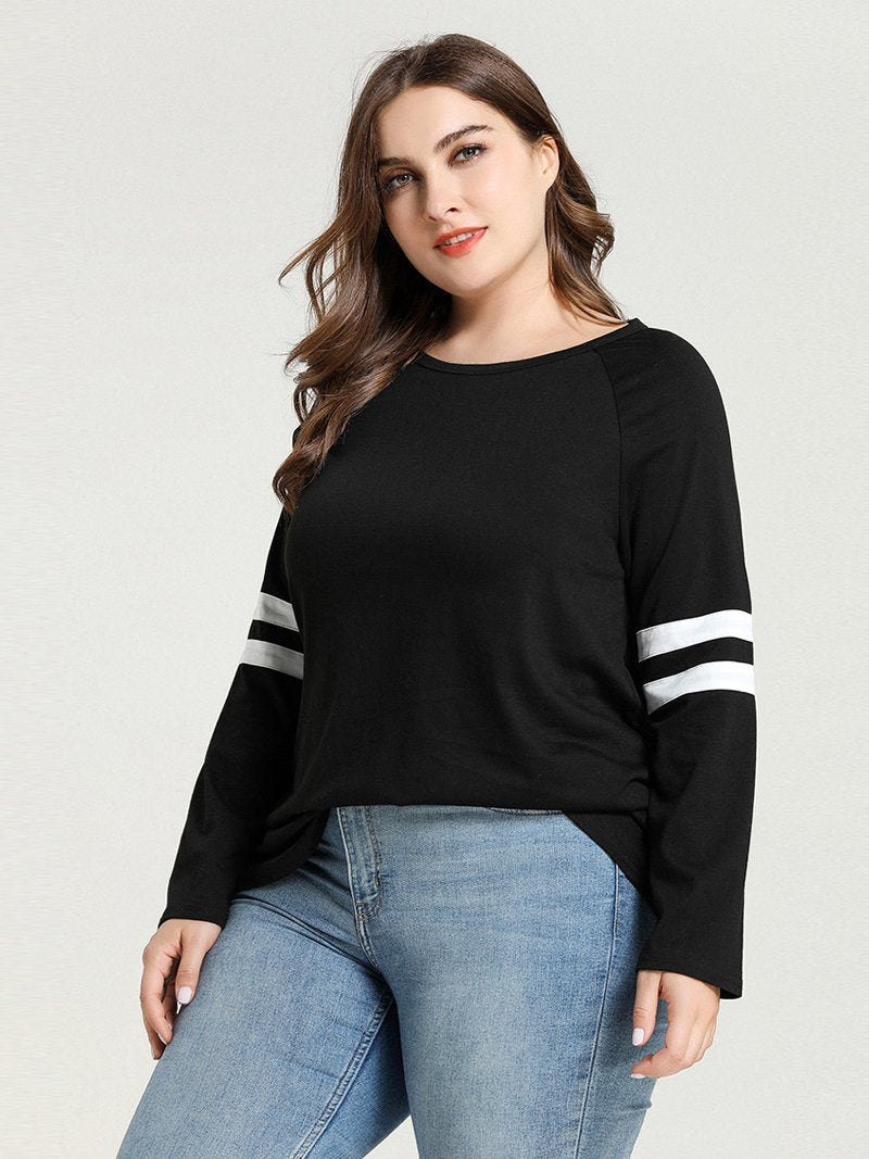 Stripe Sleeve Round Neck T-shirt
