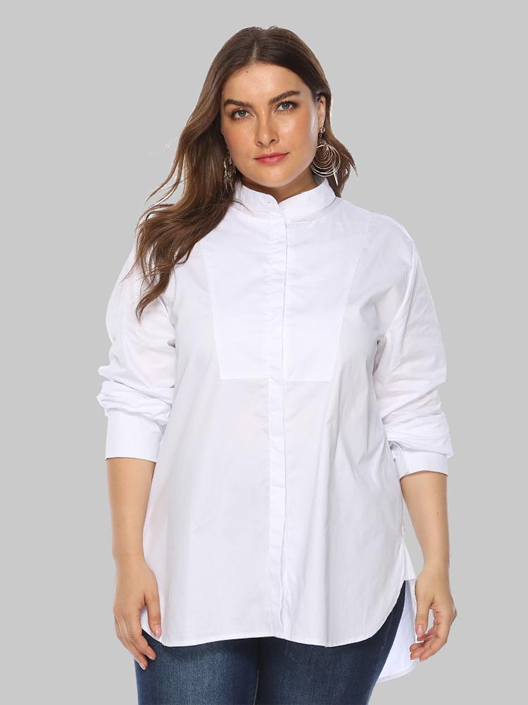 Causal Business Stand Collar Solid Shirt