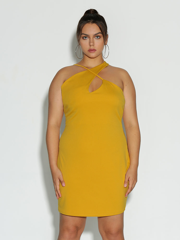 Keyhole Cross Halter Neck Dress