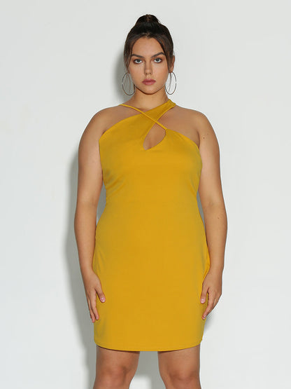 Keyhole Cross Halter Neck Dress