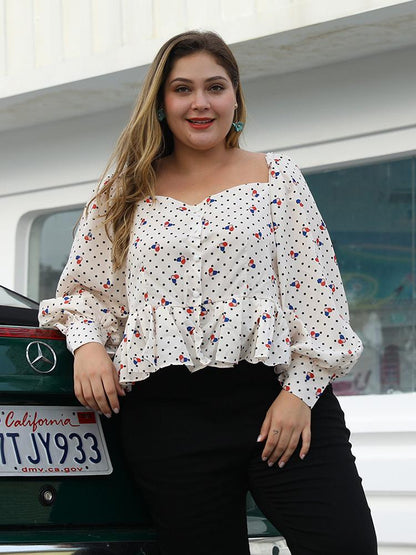 Polka Dot Lantern Sleeve Blouse