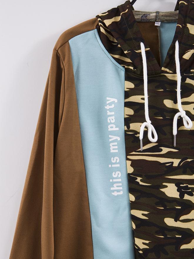 Camo Patchwork Letter Printed Hoodie