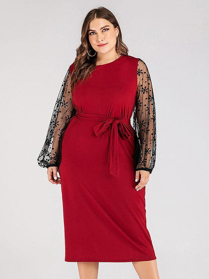 Lace Patcwork Belt Midi Dress
