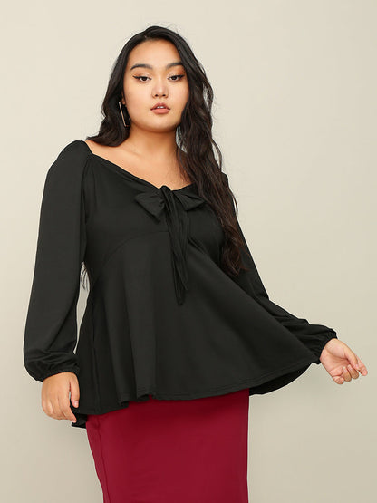 Bowknot Ruffle Long Sleeve Top