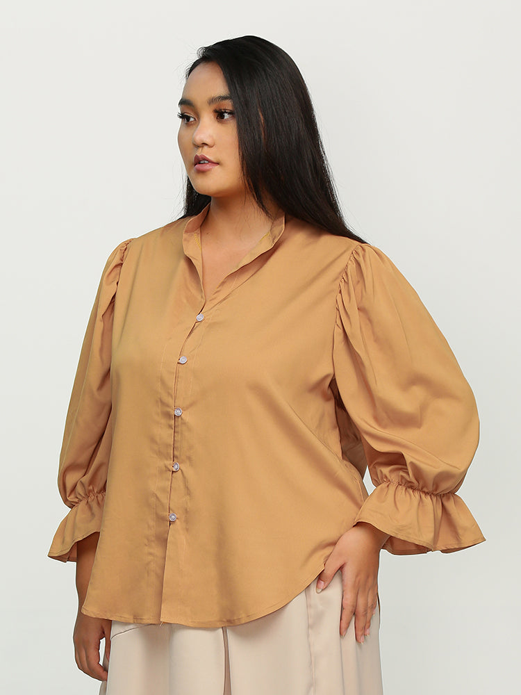 Puff Sleeve Irregular Hem Blouse