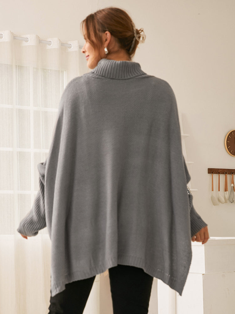 Funnel Neck Irregular Hem Sweater