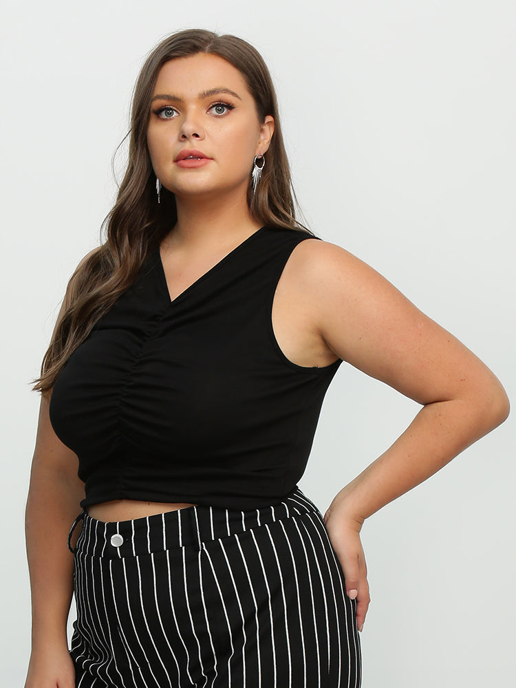 Ruched Front Sleeveless Crop Top