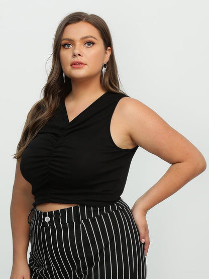 Ruched Front Sleeveless Crop Top